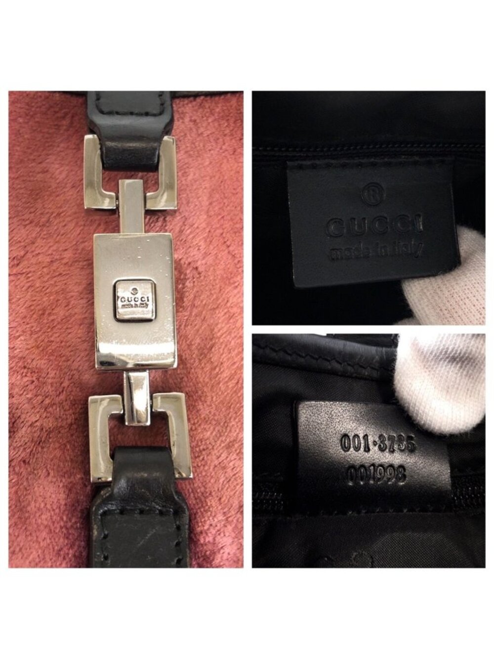 Gucci Jackie Pink Black Silver Velour Leather 001 Shoulder Bag - Picture 4 of 9